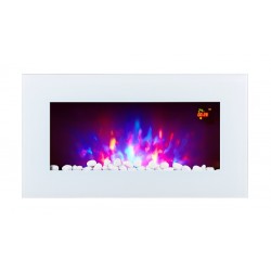 TruFlame 72cm wide white flat glass wall mounted electric fire with logs and pebbles